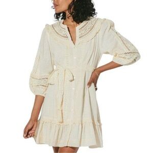 Cleobella Evie Taisha Mini Dress in Cream with Lace Detail
